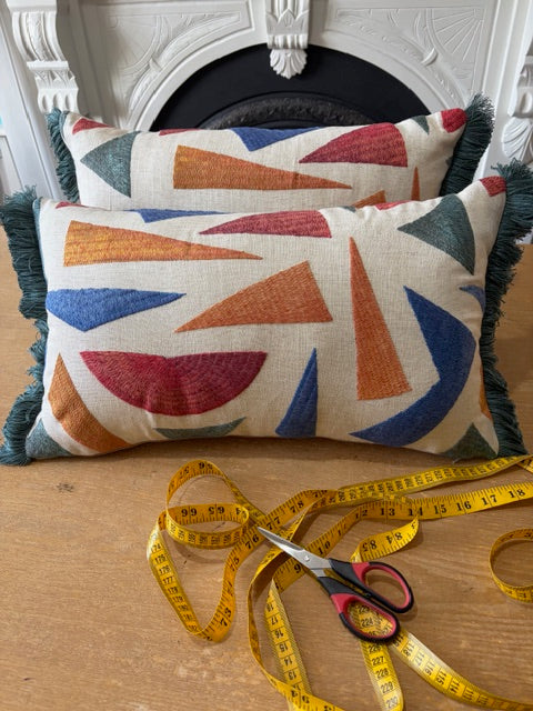 Liberty Fabric Cushion with Fringe Trim x 2