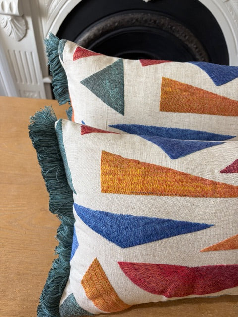 Liberty Fabric Cushion with Fringe Trim x 2