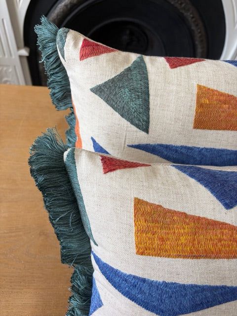 Liberty Fabric Cushion with Fringe Trim x 2