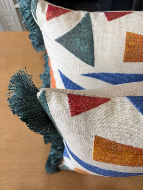 Liberty Fabric Cushion with Fringe Trim x 2