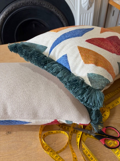 Liberty Fabric Cushion with Fringe Trim x 2